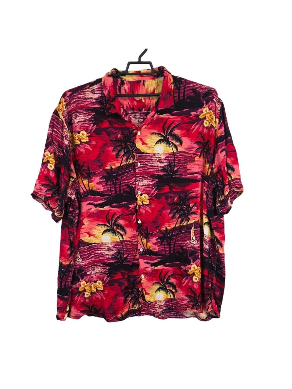 Mens Design In Italy Red Yellow Hawaiian Button Up Shirt Island Sunset Palm 4XL